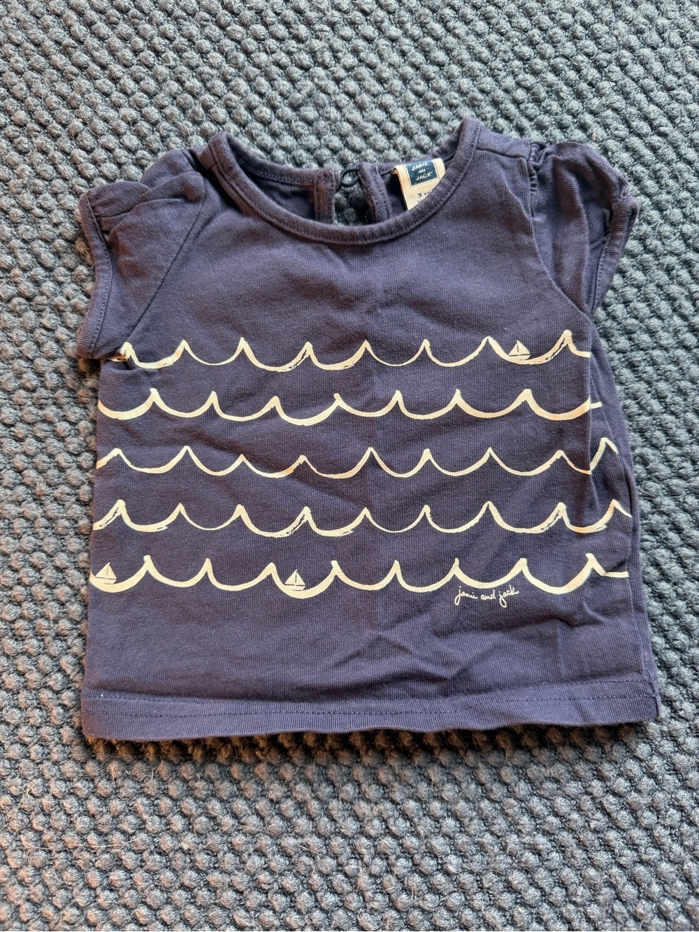 Janie and Jack Navy Tee with White Wave & Sailboat Print